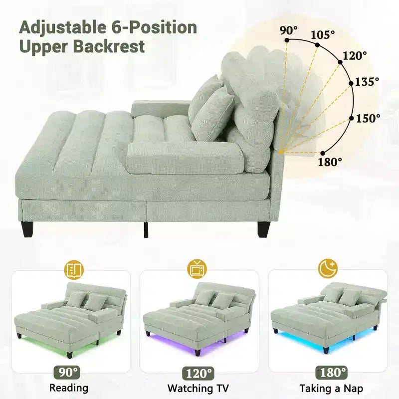 Canapé-méridienne réglable en chenille avec éclairage LED RVB