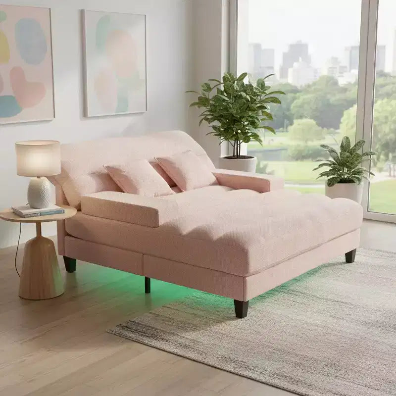 Canapé-méridienne réglable en chenille avec éclairage LED RVB
