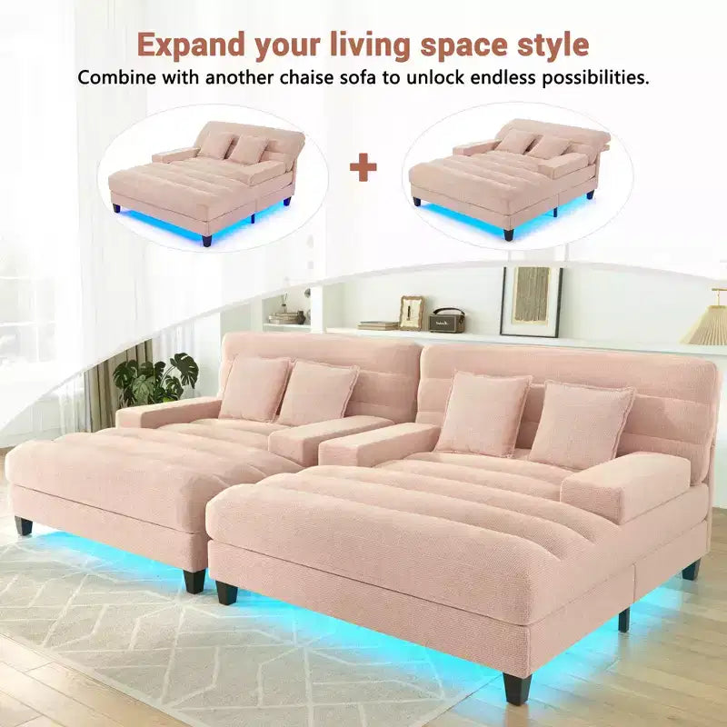 Canapé-méridienne réglable en chenille avec éclairage LED RVB