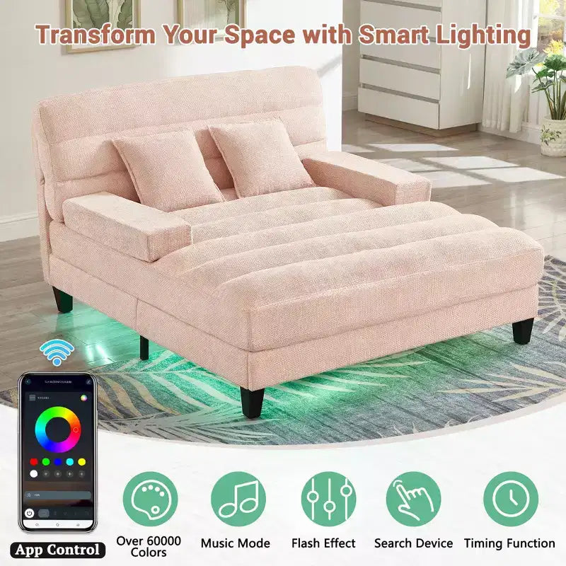Canapé-méridienne réglable en chenille avec éclairage LED RVB