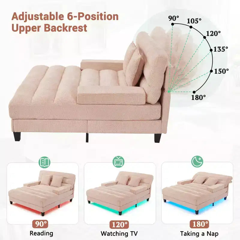Canapé-méridienne réglable en chenille avec éclairage LED RVB