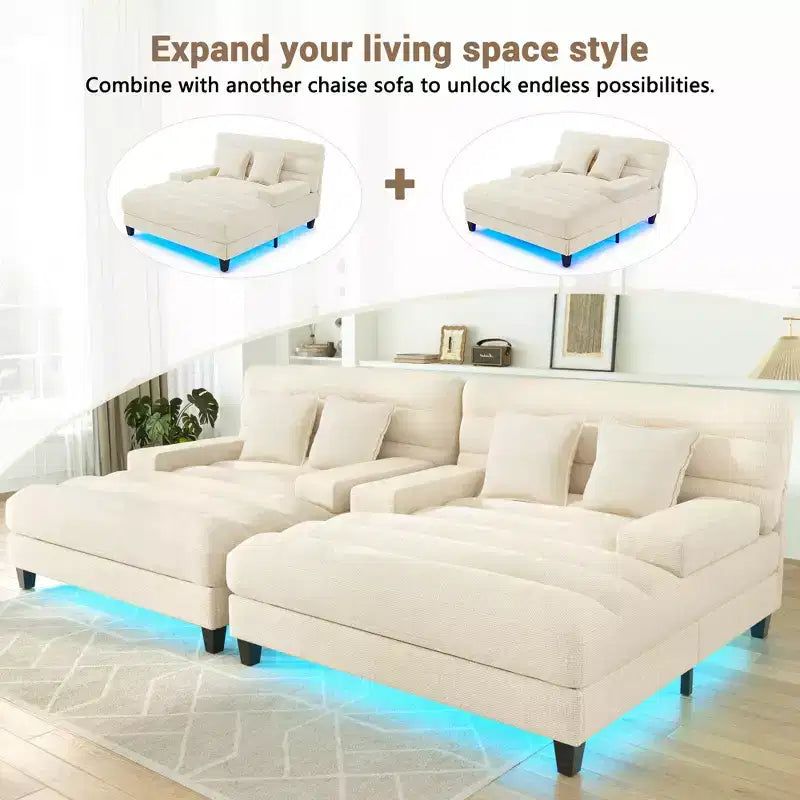 Canapé-méridienne réglable en chenille avec éclairage LED RVB