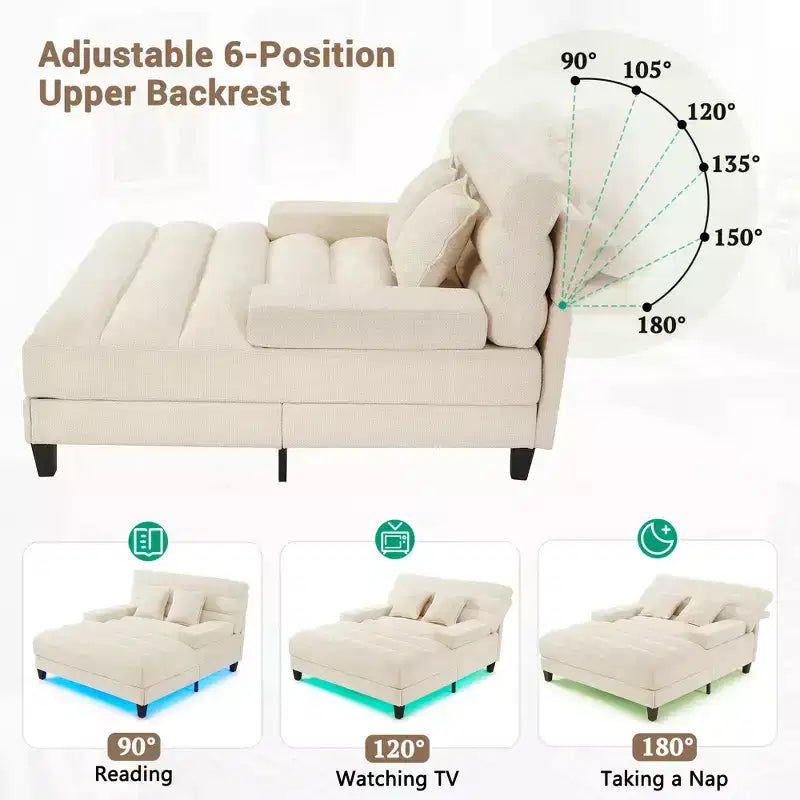 Canapé-méridienne réglable en chenille avec éclairage LED RVB