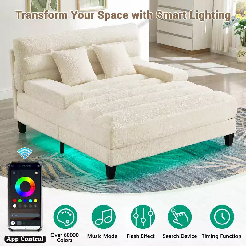 Canapé-méridienne réglable en chenille avec éclairage LED RVB