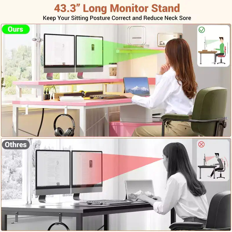 Besiost Bureau d'ordinateur 60 pouces avec tiroirs en tissu et station de charge