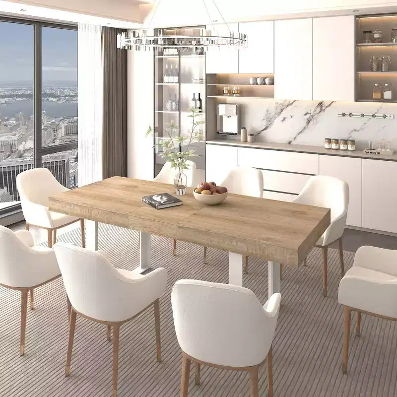 Okak 78 pouces Table à Manger Extensible Moderne pour 8 Personnes, Table de Cuisine avec Grand Plateau Long, Table Pliante pour Fête, Conférence