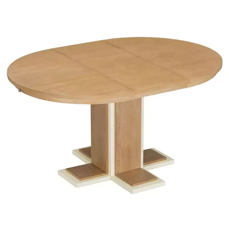 Table à manger extensible Okak 58 pouces Rétro avec rallonge de 16 pouces, Table de cuisine pour 6, Table ronde pour cuisine, salle à manger, Naturel