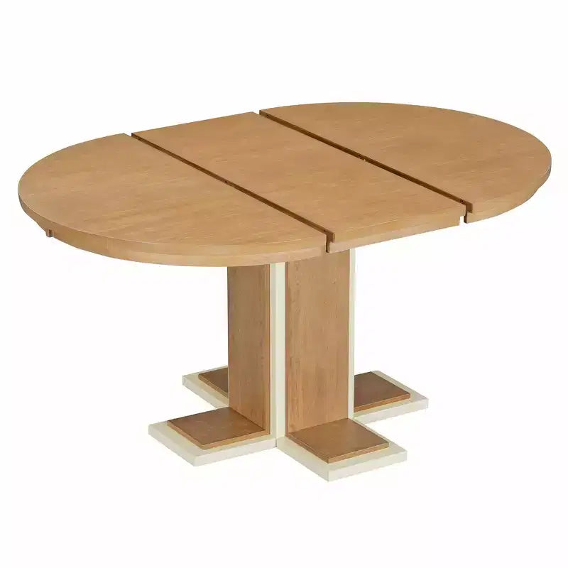 Table à manger extensible Okak 58 pouces Rétro avec rallonge de 16 pouces, Table de cuisine pour 6, Table ronde pour cuisine, salle à manger, Naturel