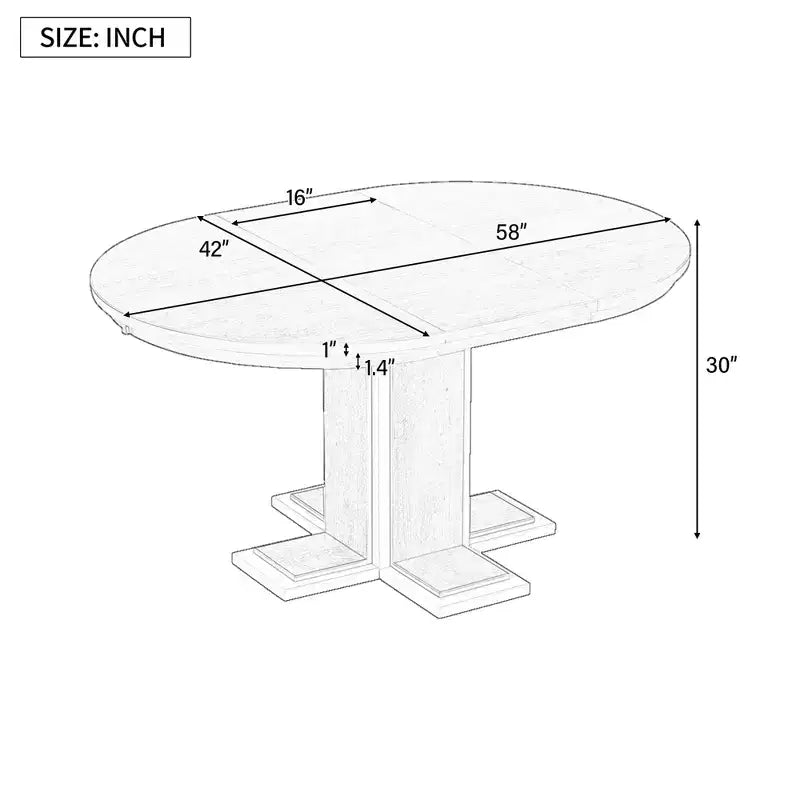 Table à manger extensible Okak 58 pouces Rétro avec rallonge de 16 pouces, Table de cuisine pour 6, Table ronde pour cuisine, salle à manger, Naturel