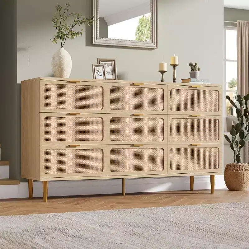 Commode à 9 tiroirs avec rangement – Meuble de rangement moderne en bois pour chambre, salon et couloir