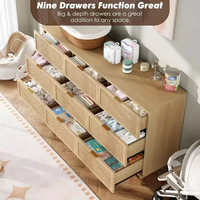 Commode à 9 tiroirs avec rangement – Meuble de rangement moderne en bois pour chambre, salon et couloir