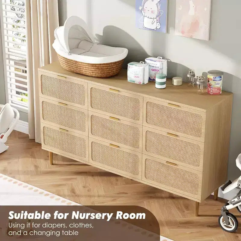 Commode à 9 tiroirs avec rangement – Meuble de rangement moderne en bois pour chambre, salon et couloir