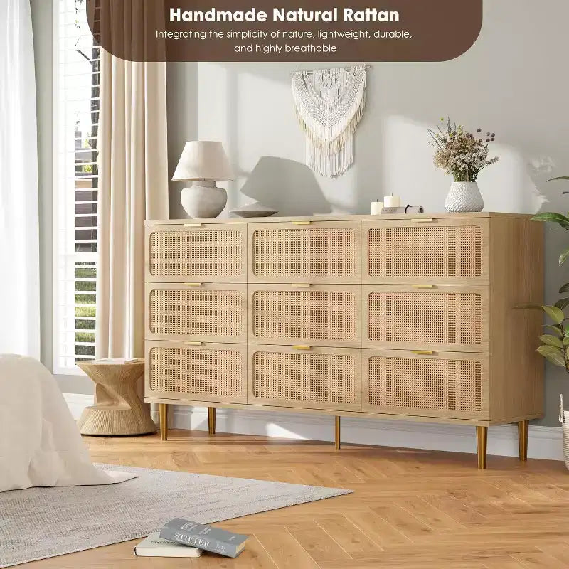 Commode à 9 tiroirs avec rangement – Meuble de rangement moderne en bois pour chambre, salon et couloir