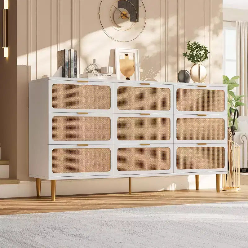 Commode à 9 tiroirs avec rangement – Meuble de rangement moderne en bois pour chambre, salon et couloir