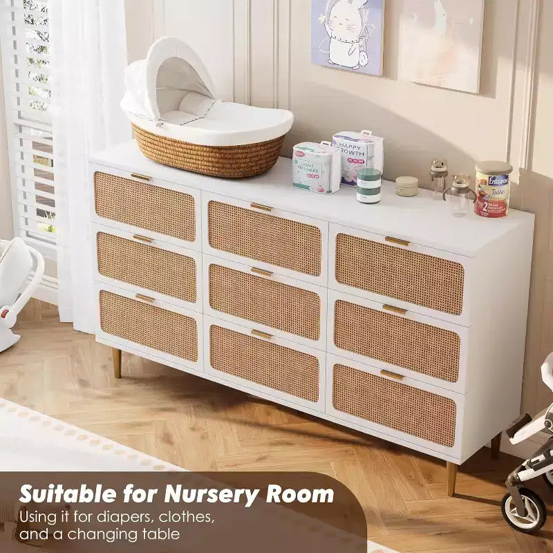 Commode à 9 tiroirs avec rangement – Meuble de rangement moderne en bois pour chambre, salon et couloir