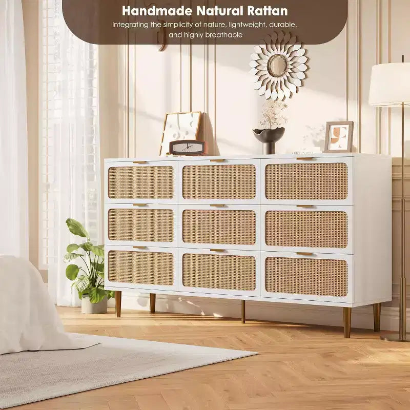 Commode à 9 tiroirs avec rangement – Meuble de rangement moderne en bois pour chambre, salon et couloir