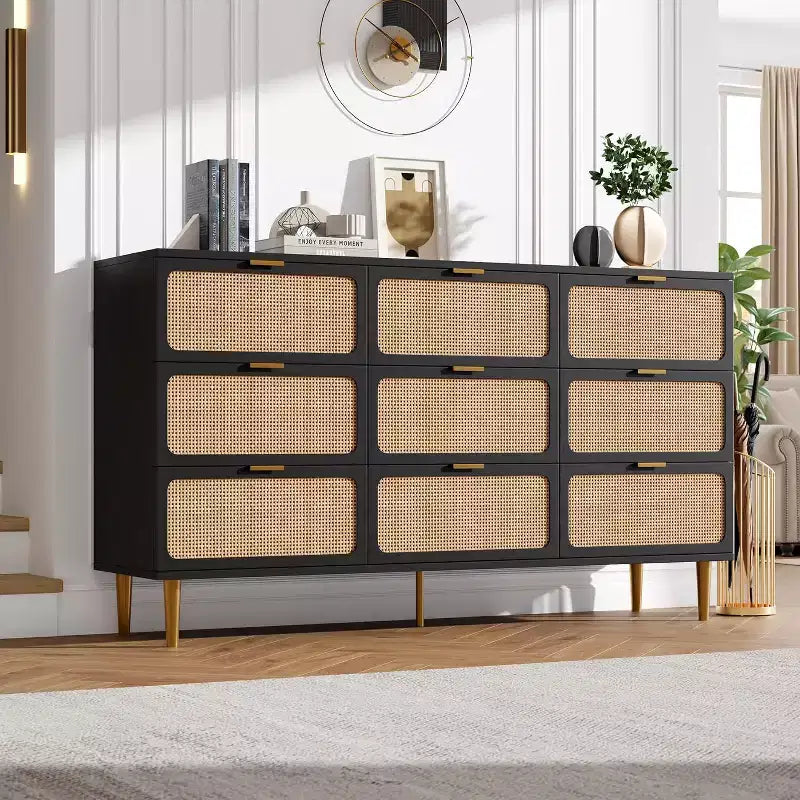 Commode à 9 tiroirs avec rangement – Meuble de rangement moderne en bois pour chambre, salon et couloir