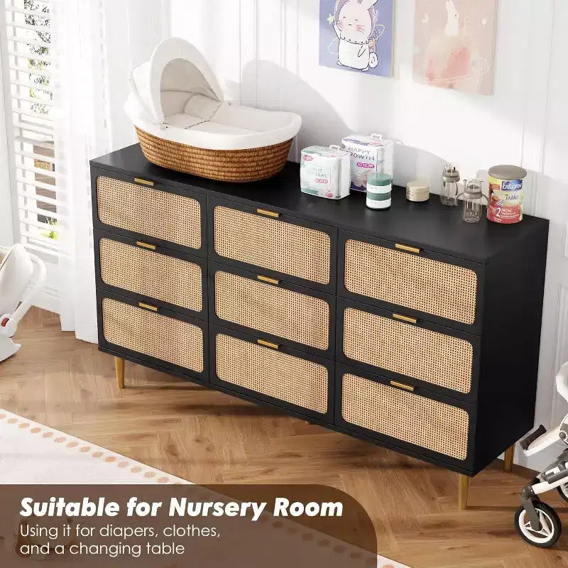 Commode à 9 tiroirs avec rangement – Meuble de rangement moderne en bois pour chambre, salon et couloir