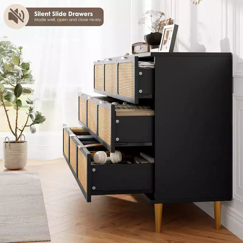 Commode à 9 tiroirs avec rangement – Meuble de rangement moderne en bois pour chambre, salon et couloir