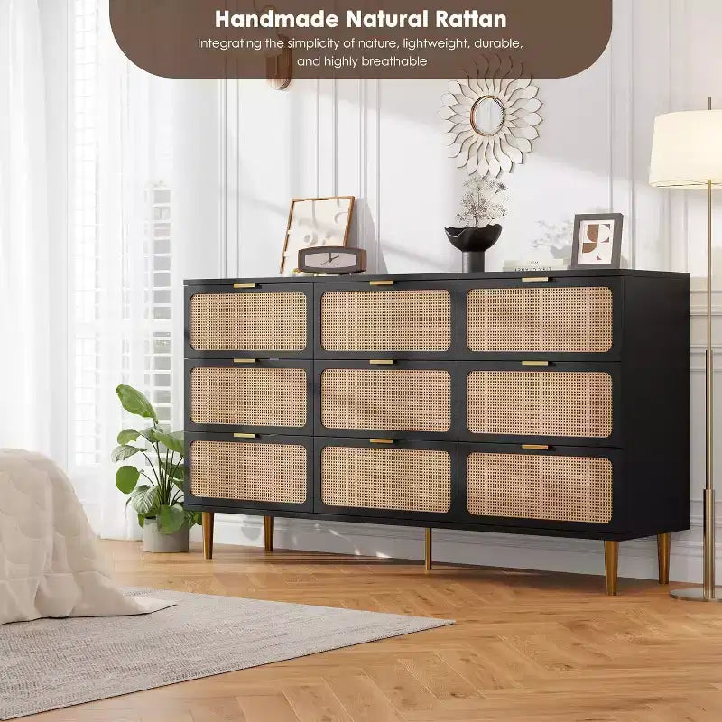Commode à 9 tiroirs avec rangement – Meuble de rangement moderne en bois pour chambre, salon et couloir