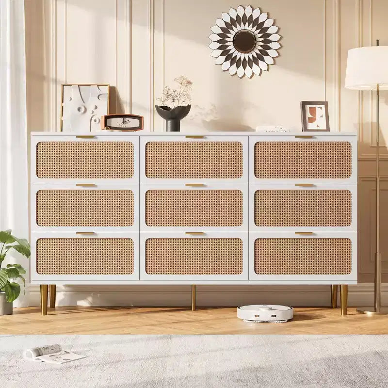 Commode à 9 tiroirs avec rangement – Meuble de rangement moderne en bois pour chambre, salon et couloir
