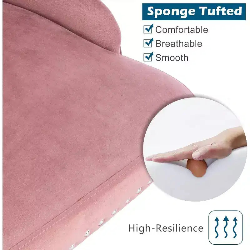 Chaise de bureau capitonnée en velours avec hauteur réglable, fonction d'inclinaison et roulettes – Rose