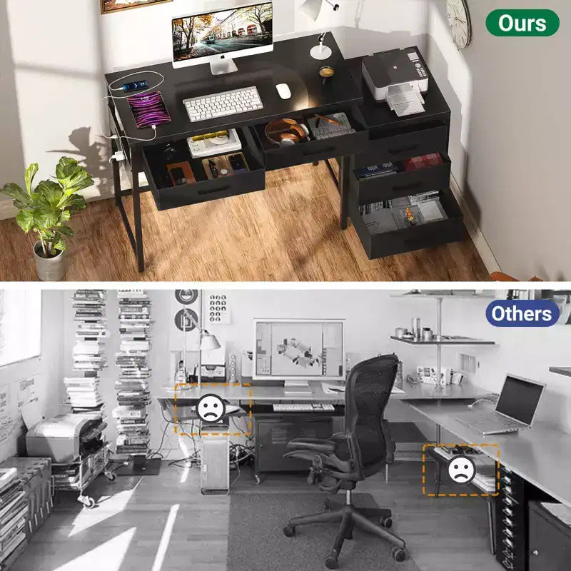 Bureau à domicile avec tiroirs de classement et station de charge