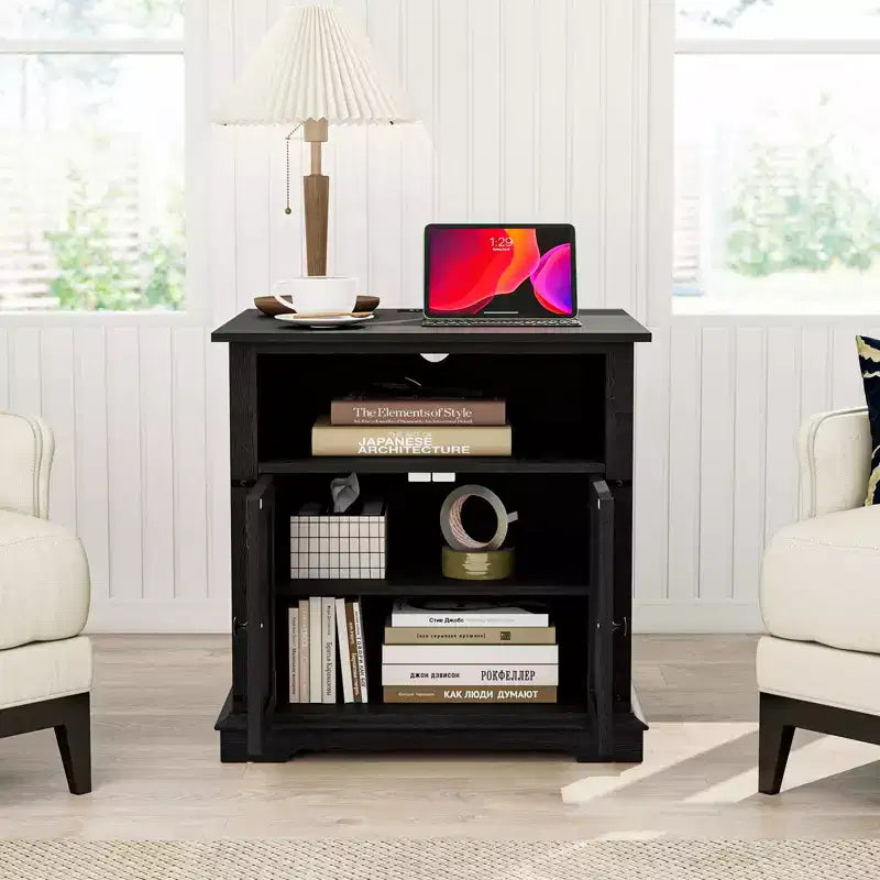 Table de chevet avec station de recharge et 2 tiroirs – Table de nuit de style rustique avec pieds en bois massif