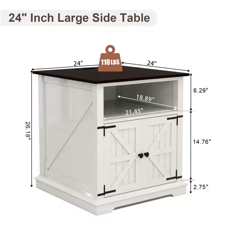 Table de chevet avec station de recharge et 2 tiroirs – Table de nuit de style rustique avec pieds en bois massif