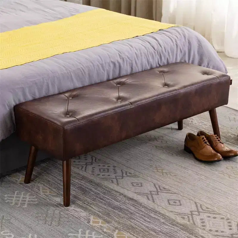 Banc ottoman capitonné de 44 pouces avec pieds en bois