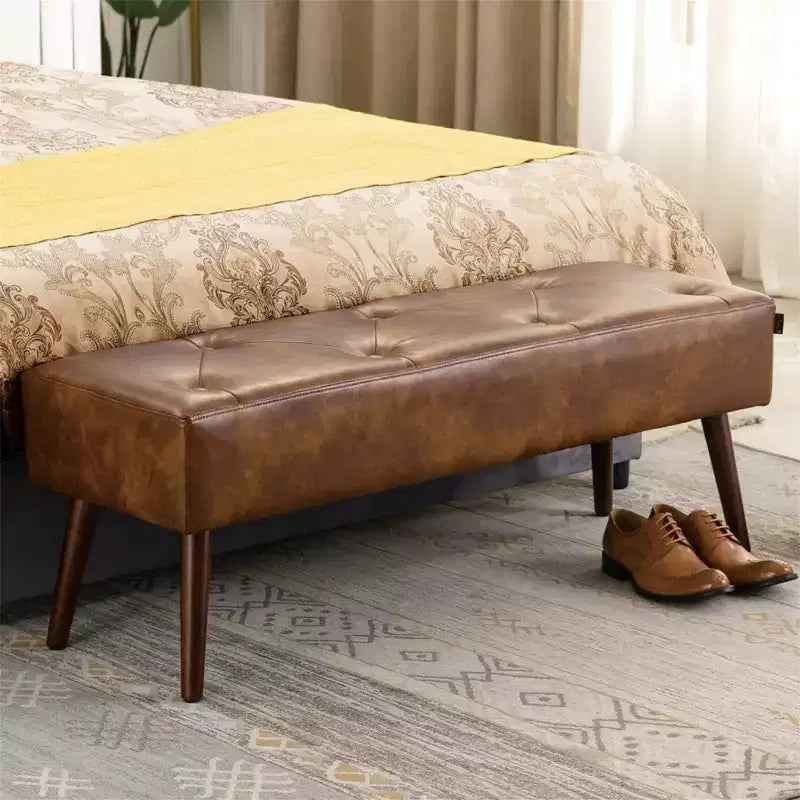 Banc ottoman capitonné de 44 pouces avec pieds en bois