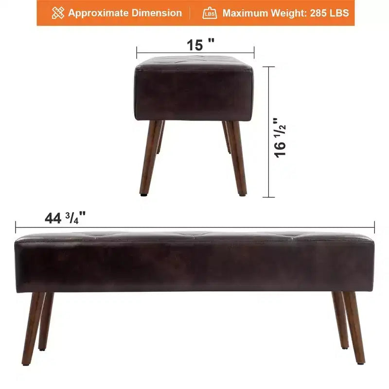 Banc ottoman capitonné de 44 pouces avec pieds en bois