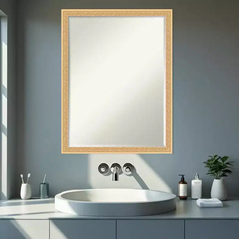 Miroir de vanité de salle de bain encadré en bois biseauté d'un demi-pouce