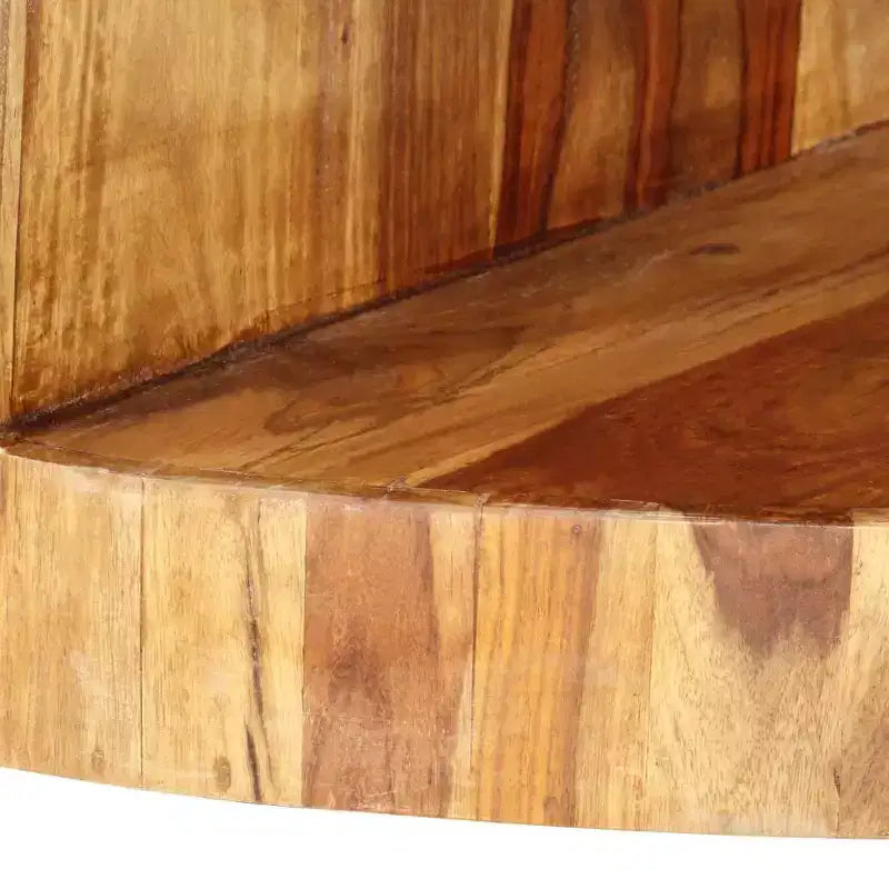 Table basse ronde en bois d'acacia massif avec étagère de rangement