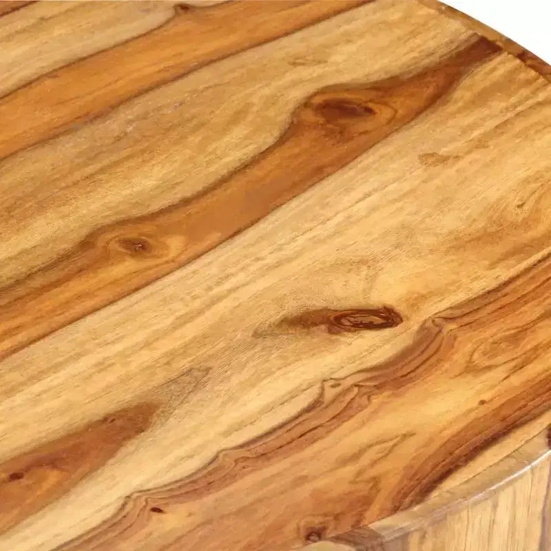 Table basse ronde en bois d'acacia massif avec étagère de rangement