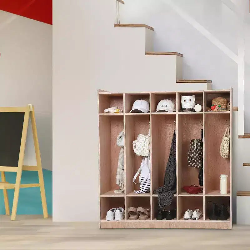 Vestiaire à 5 compartiments avec rangements et roulettes