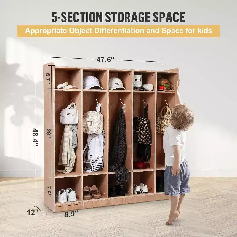 Vestiaire à 5 compartiments avec rangements et roulettes