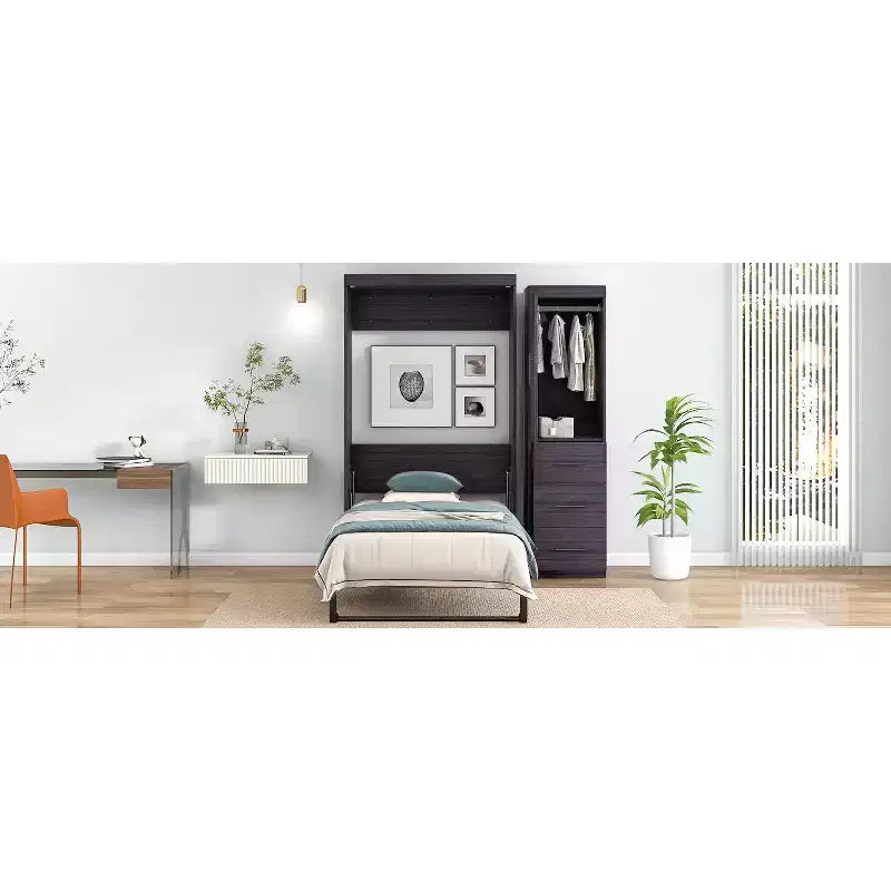 Lit escamotable avec armoire et 3 tiroirs – Cadre de lit mural pliable