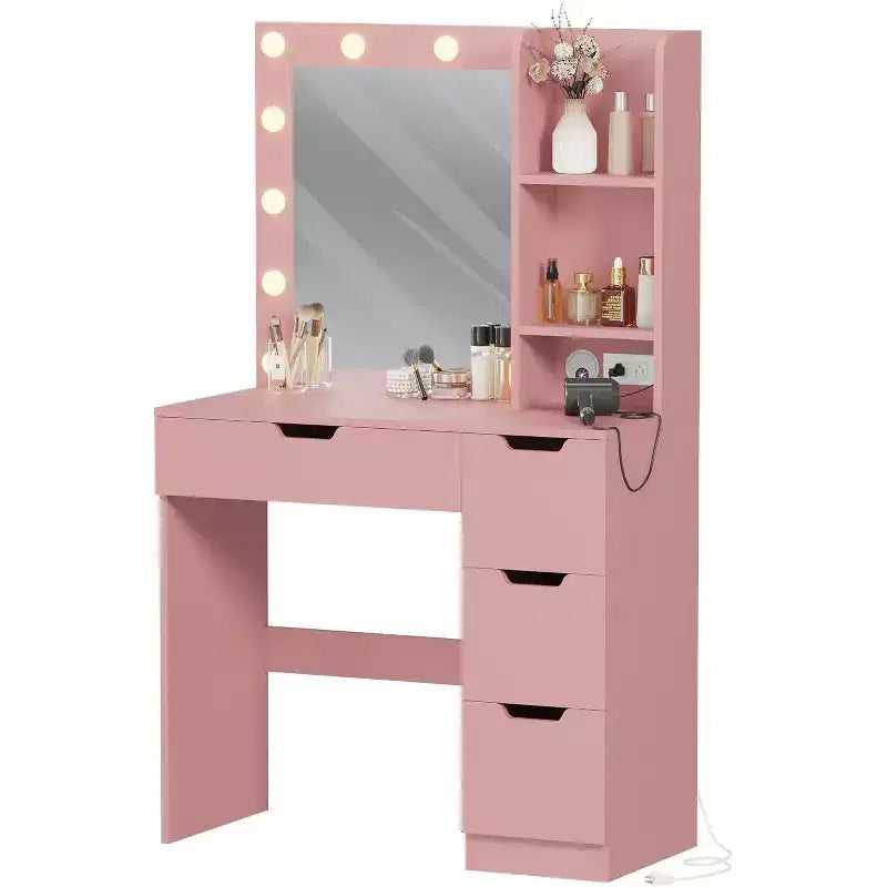 Coiffeuse avec miroir, lumières LED, tiroirs et station de charge