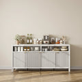4 Door Recessed Sideboard, Large Kitchen Sideboard, Mid-Century Buffet Table Bar Coffee Bar Wooden Sideboard for Living Room Dining Room Entry