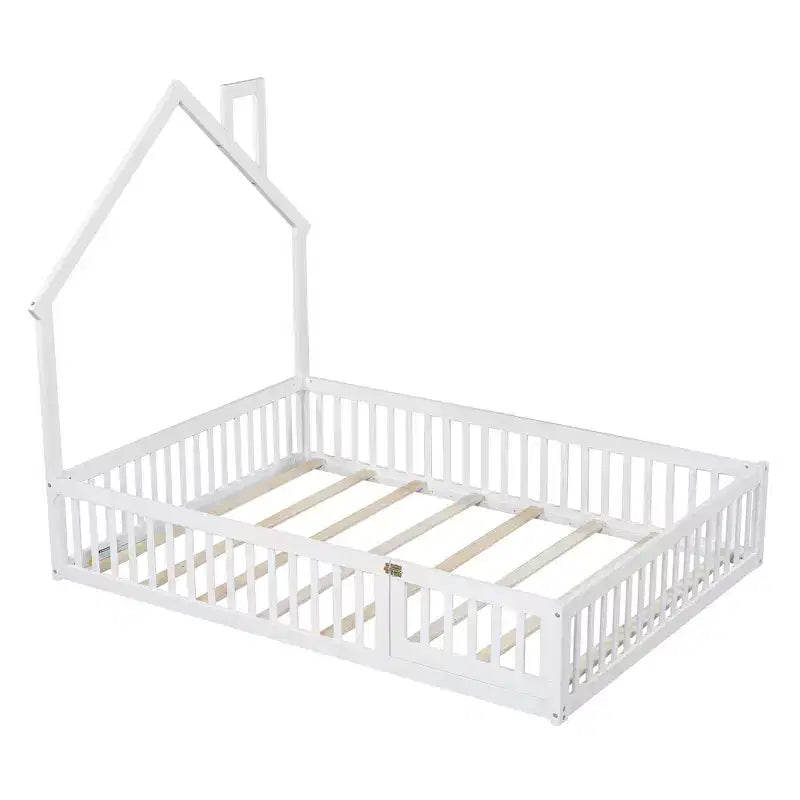 Lit plateforme cabane pour enfants pleine grandeur avec garde-corps