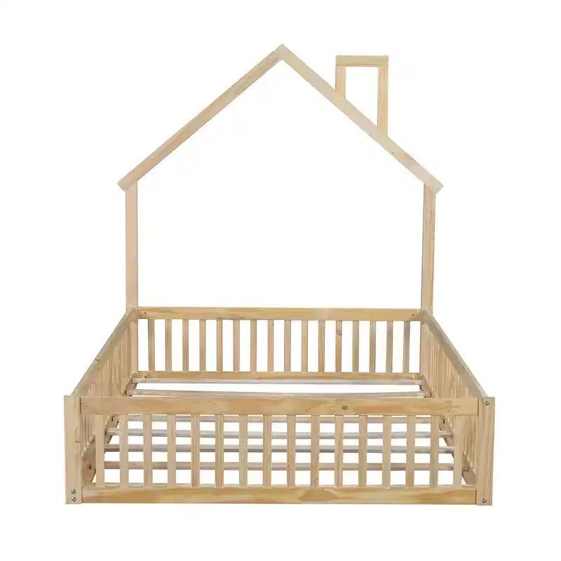 Lit plateforme cabane pour enfants pleine grandeur avec garde-corps
