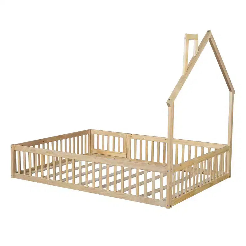 Lit plateforme cabane pour enfants pleine grandeur avec garde-corps