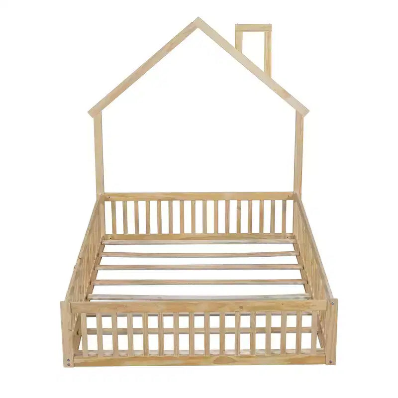 Lit plateforme cabane pour enfants pleine grandeur avec garde-corps