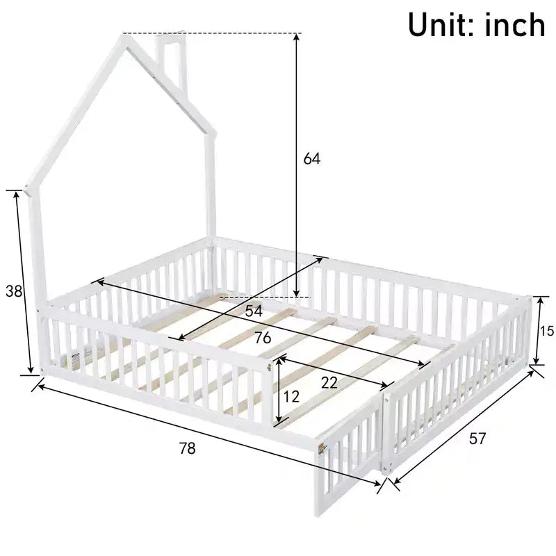 Lit plateforme cabane pour enfants pleine grandeur avec garde-corps