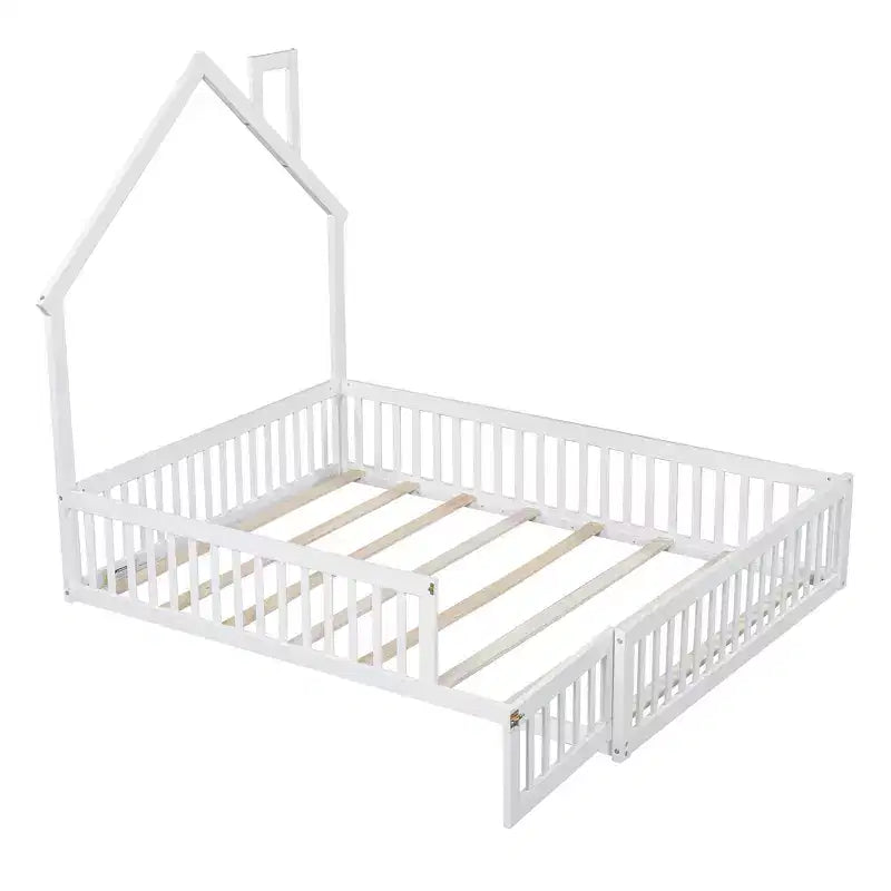 Lit plateforme cabane pour enfants pleine grandeur avec garde-corps