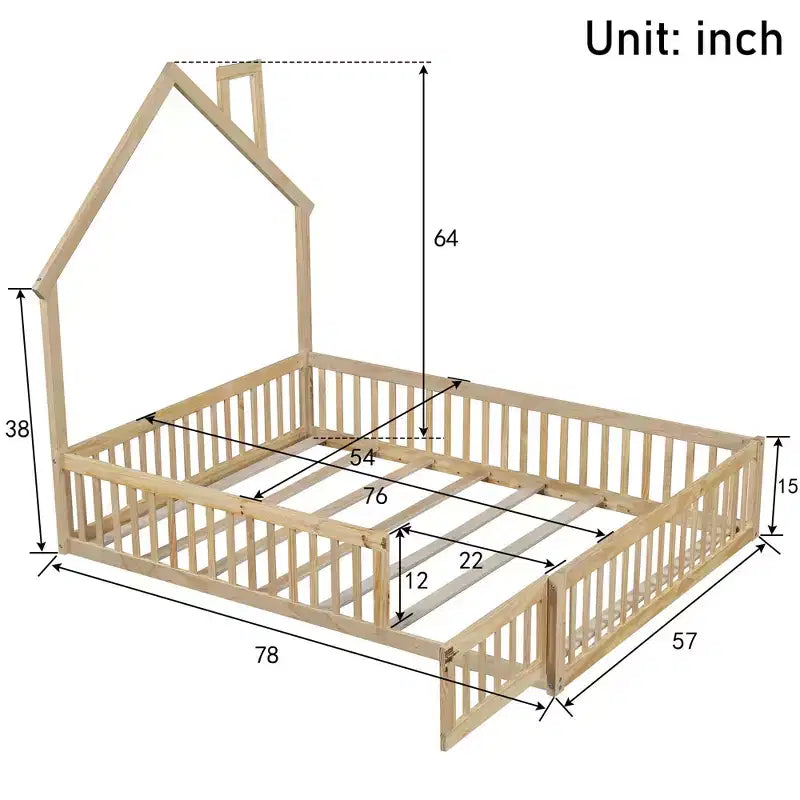 Lit plateforme cabane pour enfants pleine grandeur avec garde-corps