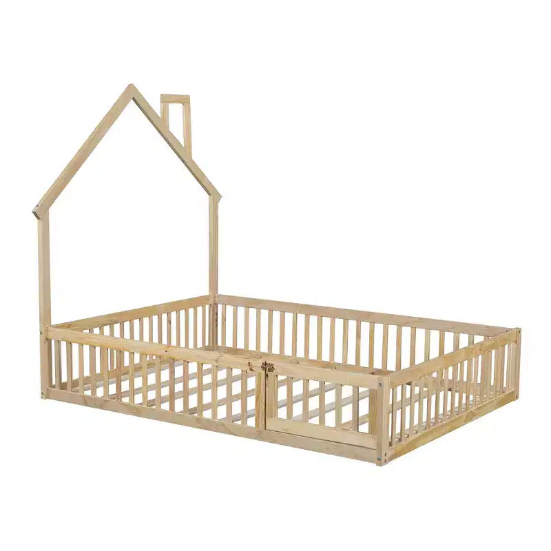 Lit plateforme cabane pour enfants pleine grandeur avec garde-corps