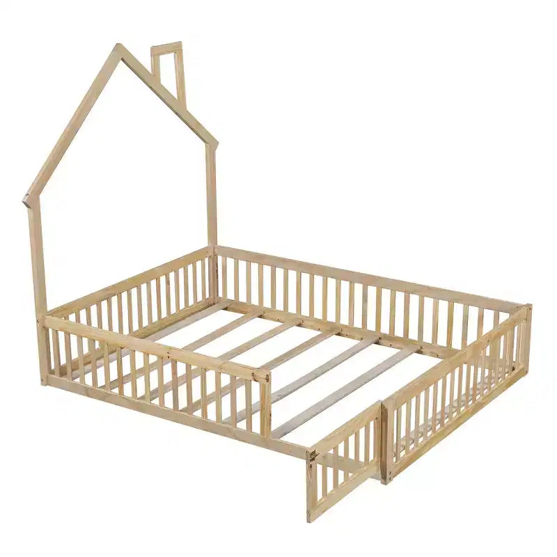 Lit plateforme cabane pour enfants pleine grandeur avec garde-corps