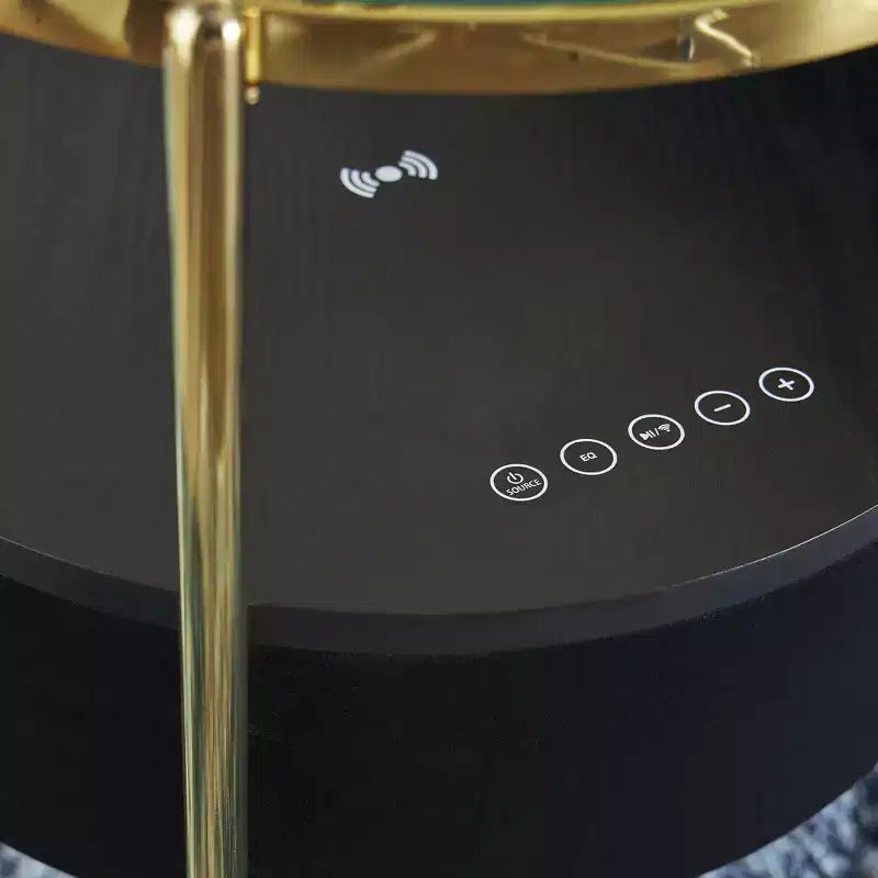 Table d'appoint ronde à plateau en verre avec haut-parleur Bluetooth